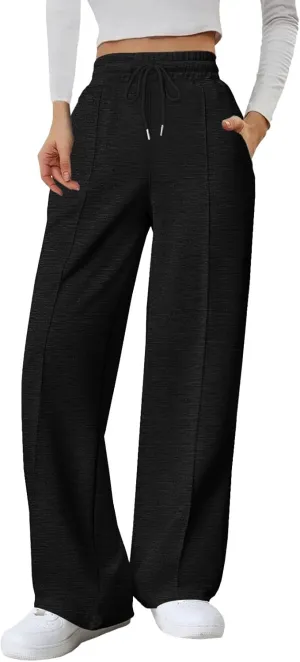 Women's Baggy Sweatpants Fleece High Waisted Joggers with Pockets Comfy Workout Elastic Waist Jogging Pants