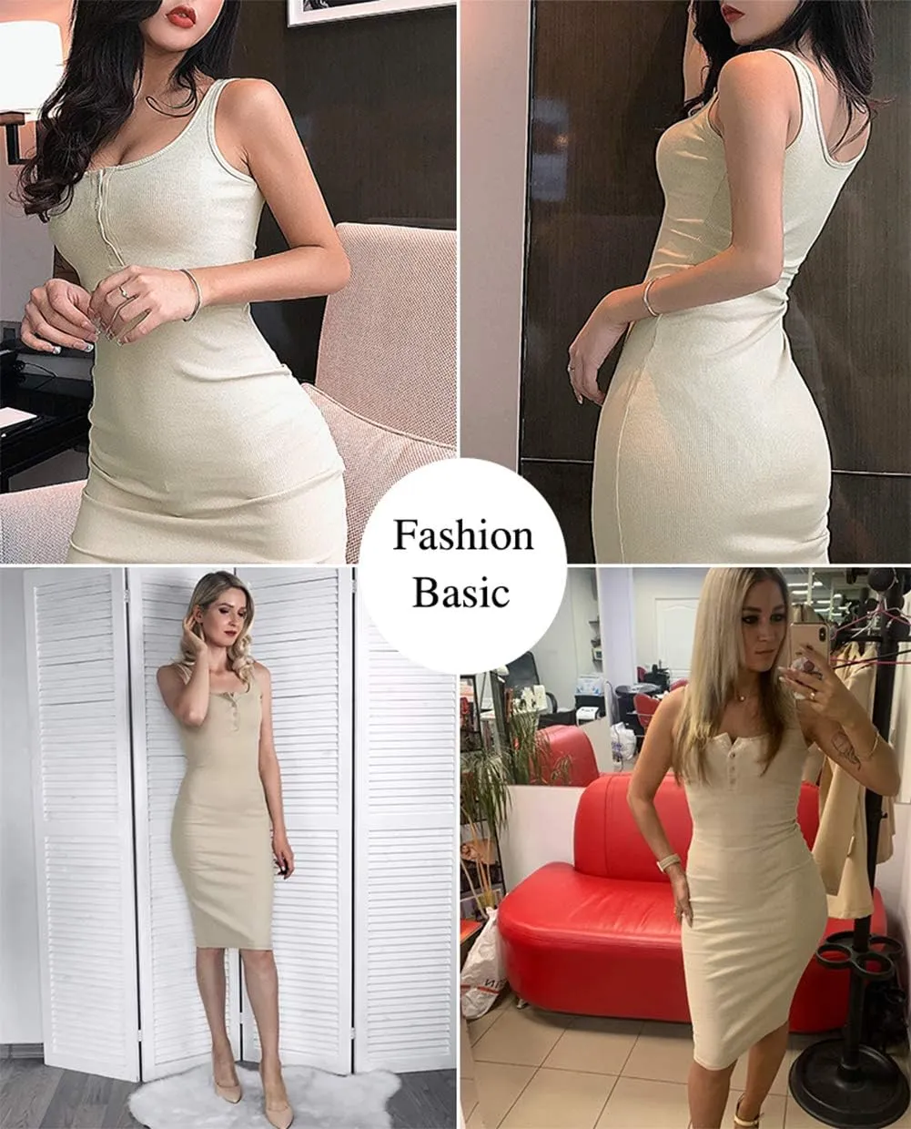 Women's Basic Ribbed Sundress Stretchy Bodycon Casual Midi Tank Dress