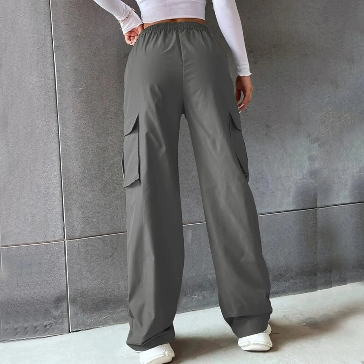 Women's Belt Less High Waisted Wide Leg Trousers Straight Leg Relaxed Style Casual Trousers Velour