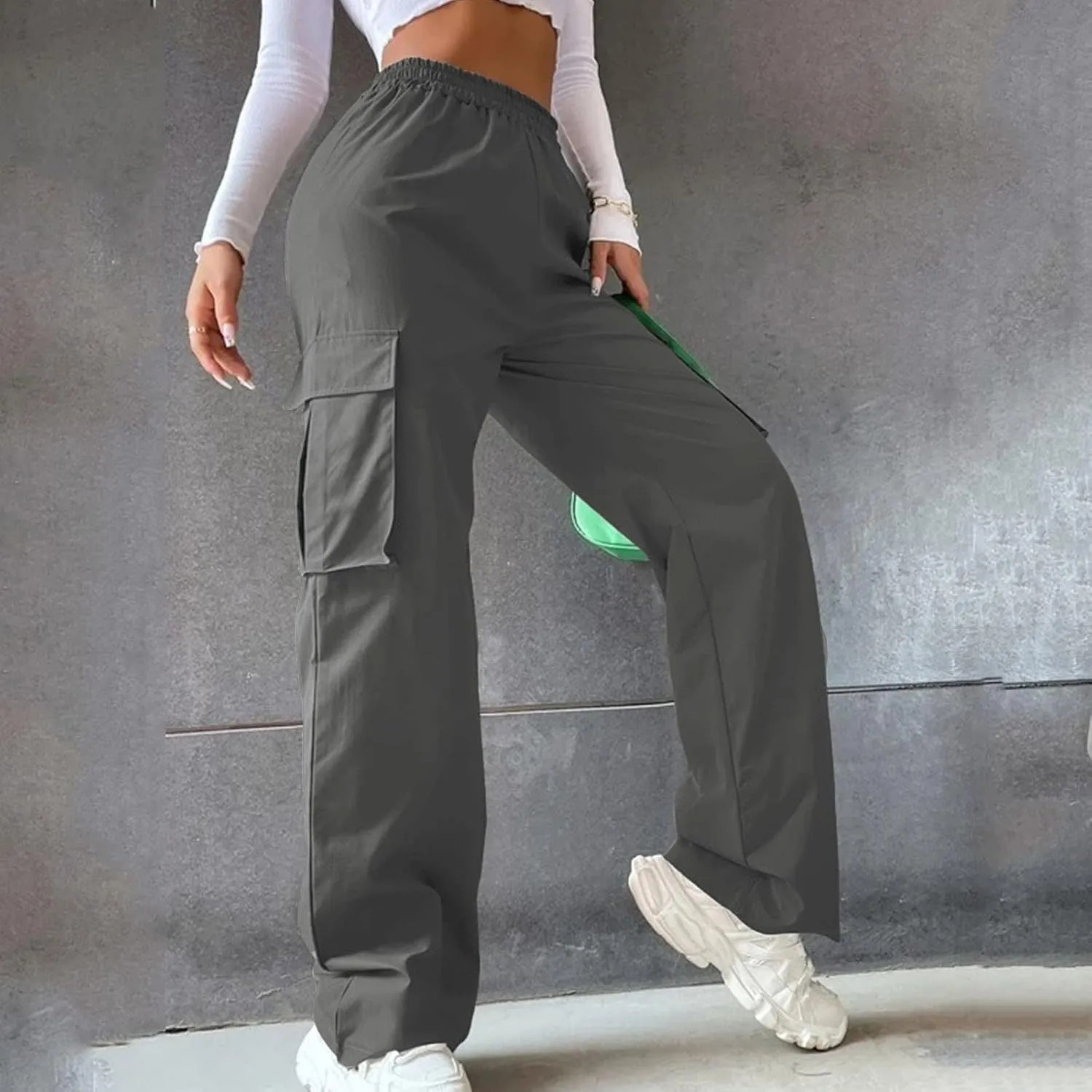 Women's Belt Less High Waisted Wide Leg Trousers Straight Leg Relaxed Style Casual Trousers Velour