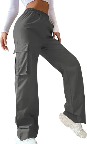 Women's Belt Less High Waisted Wide Leg Trousers Straight Leg Relaxed Style Casual Trousers Velour