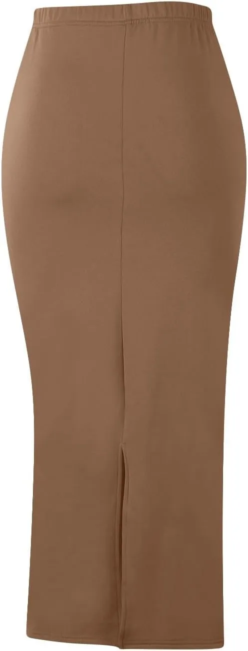 Women's Casual Elastic High Waisted Split Bodycon Long Skirt Trendy Solid Color Sexy Business Wrap Pencil Maxi Skirts