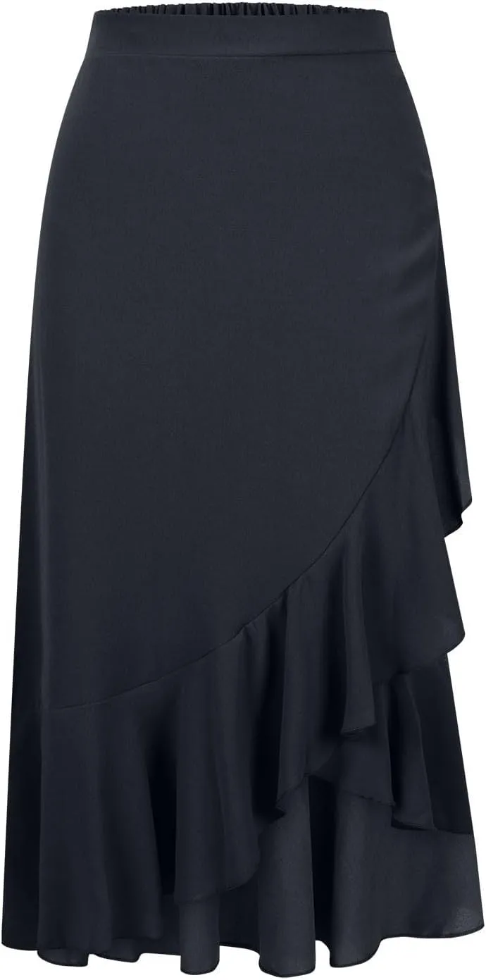 Women's Casual High Waisted Flowy Maxi Skirts Trendy Dressy High Slit Front Irregular Hem Pleated Long Skirts
