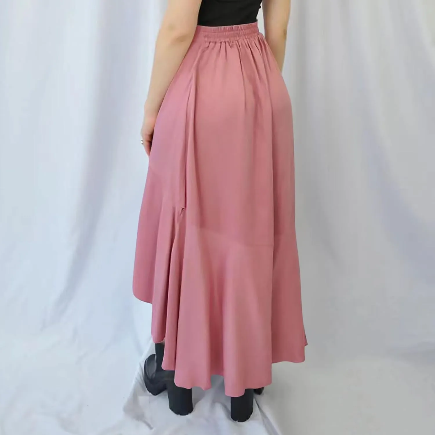 Women's Casual High Waisted Flowy Maxi Skirts Trendy Dressy High Slit Front Irregular Hem Pleated Long Skirts