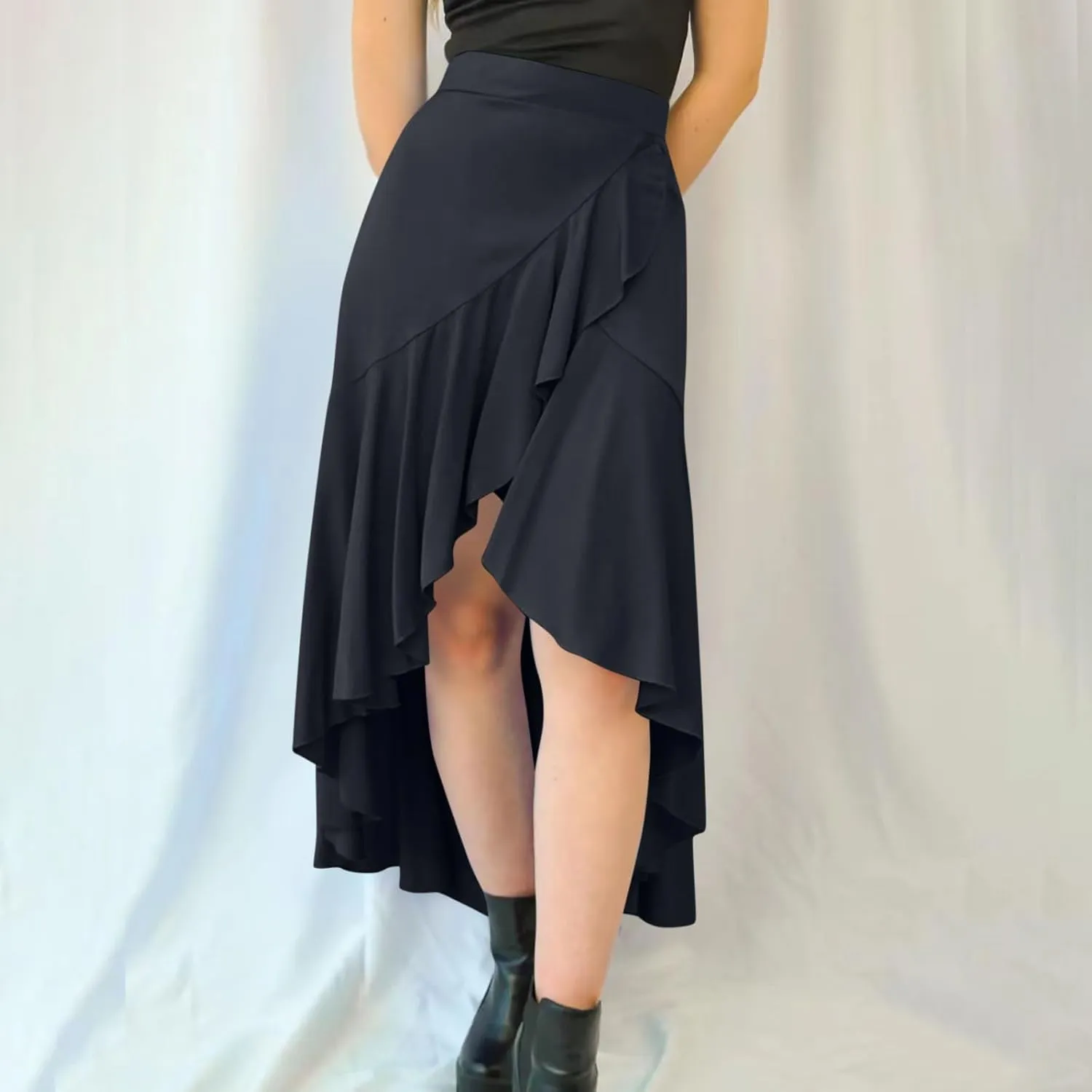 Women's Casual High Waisted Flowy Maxi Skirts Trendy Dressy High Slit Front Irregular Hem Pleated Long Skirts