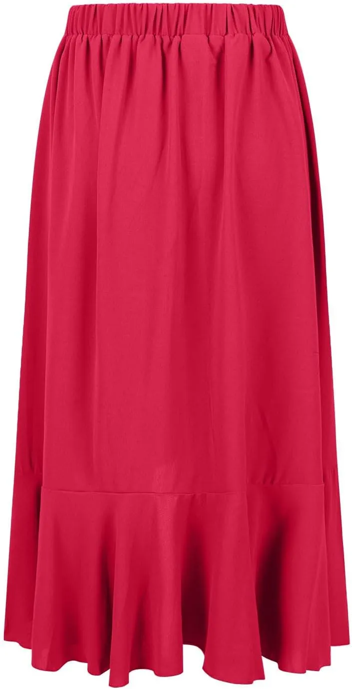 Women's Casual High Waisted Flowy Maxi Skirts Trendy Dressy High Slit Front Irregular Hem Pleated Long Skirts