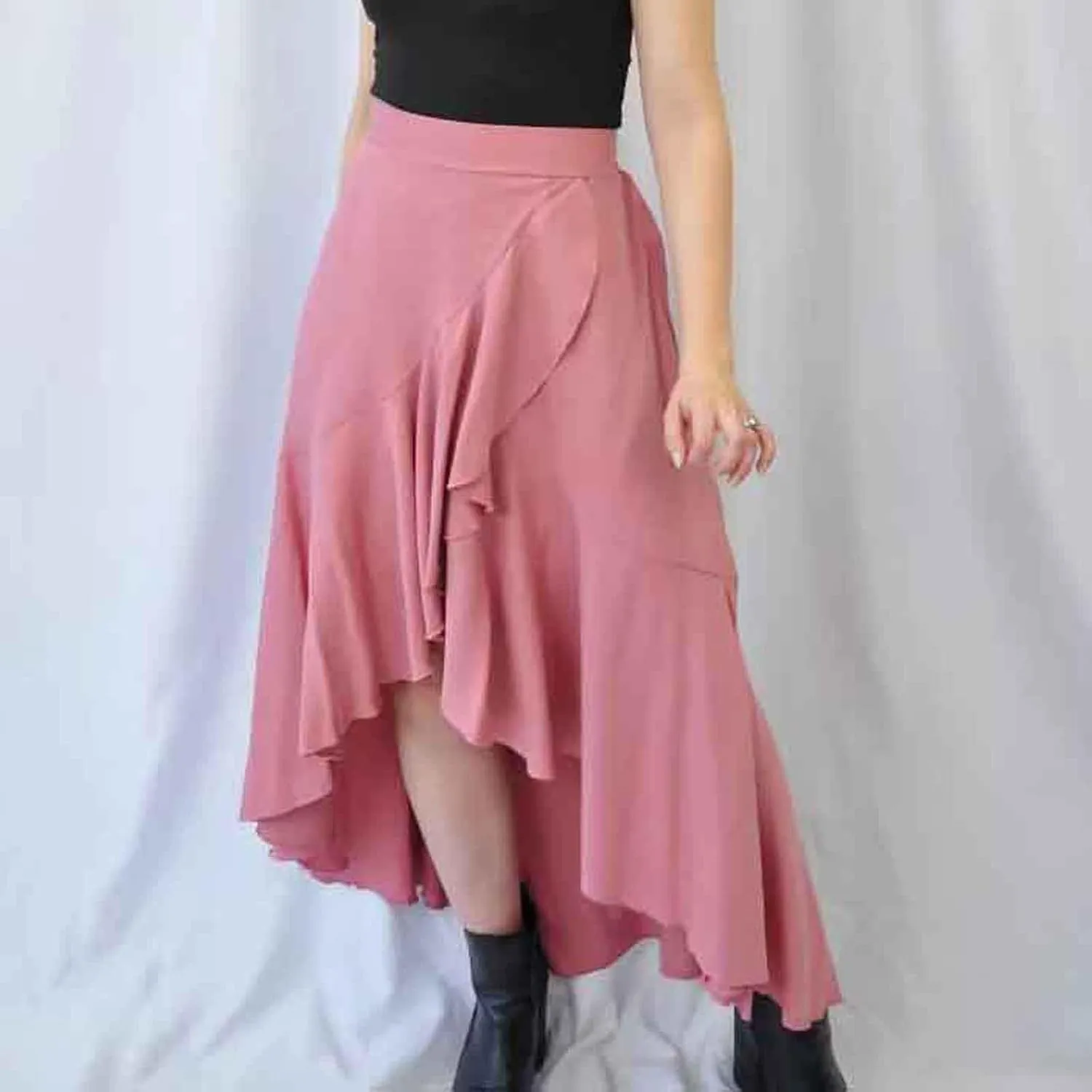 Women's Casual High Waisted Flowy Maxi Skirts Trendy Dressy High Slit Front Irregular Hem Pleated Long Skirts