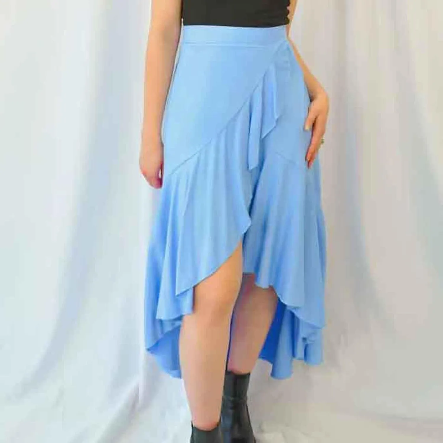 Women's Casual High Waisted Flowy Maxi Skirts Trendy Dressy High Slit Front Irregular Hem Pleated Long Skirts