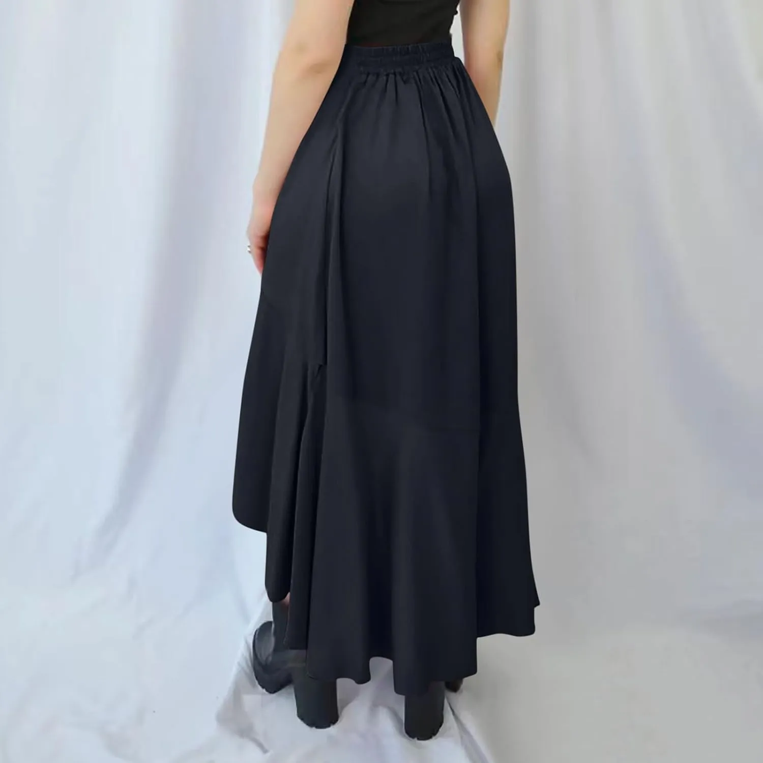 Women's Casual High Waisted Flowy Maxi Skirts Trendy Dressy High Slit Front Irregular Hem Pleated Long Skirts
