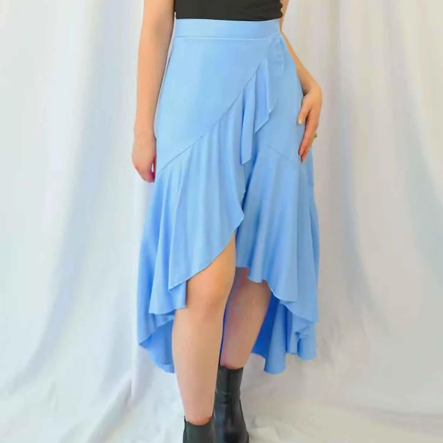 Women's Casual High Waisted Flowy Maxi Skirts Trendy Dressy High Slit Front Irregular Hem Pleated Long Skirts