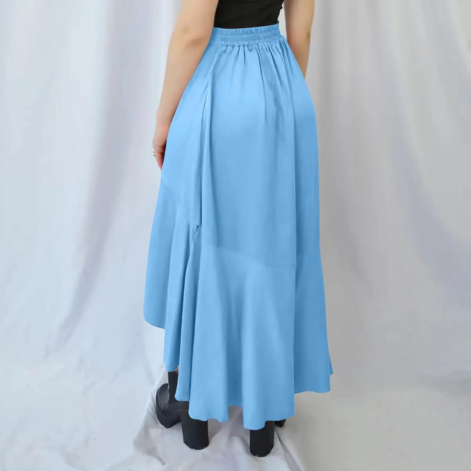 Women's Casual High Waisted Flowy Maxi Skirts Trendy Dressy High Slit Front Irregular Hem Pleated Long Skirts