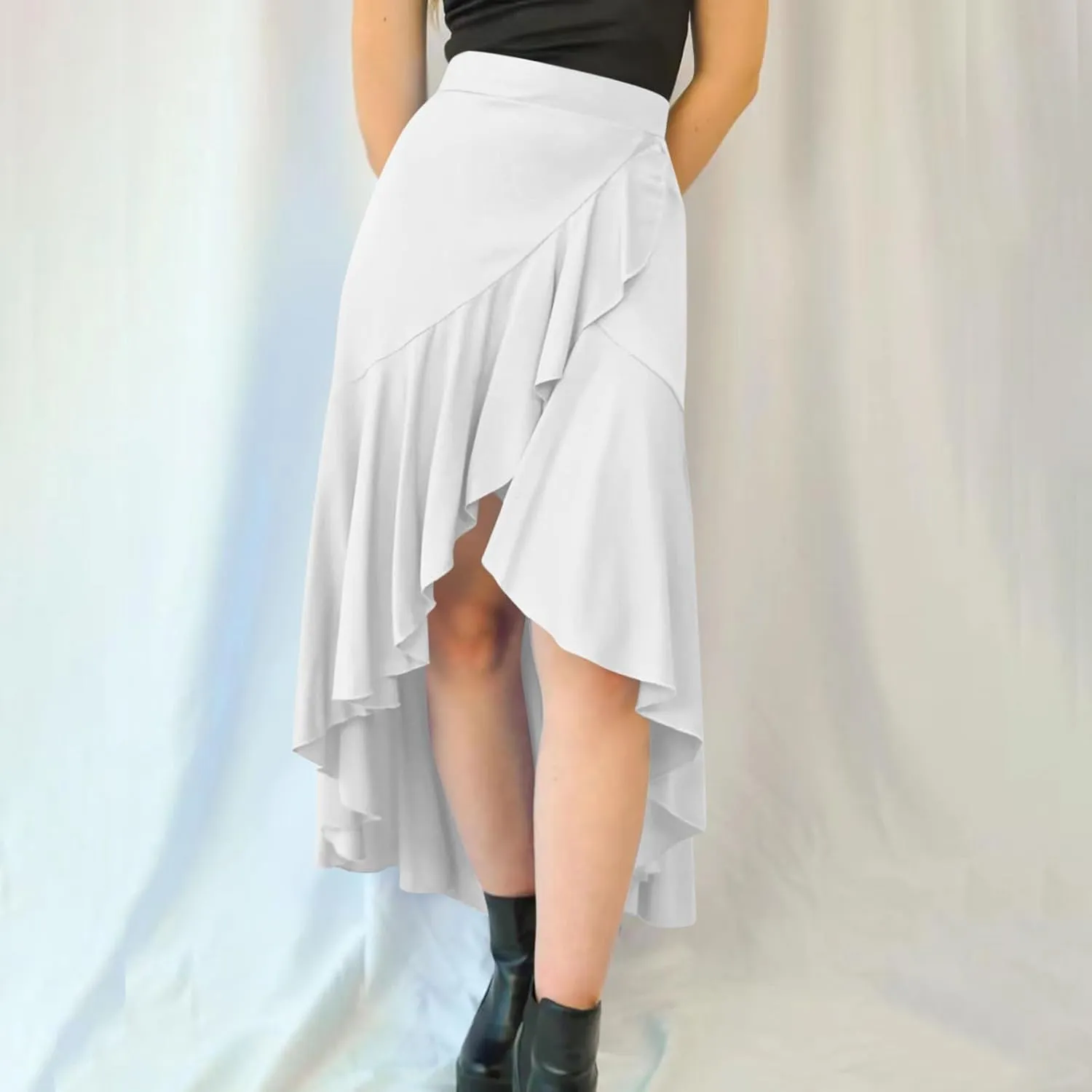 Women's Casual High Waisted Flowy Maxi Skirts Trendy Dressy High Slit Front Irregular Hem Pleated Long Skirts