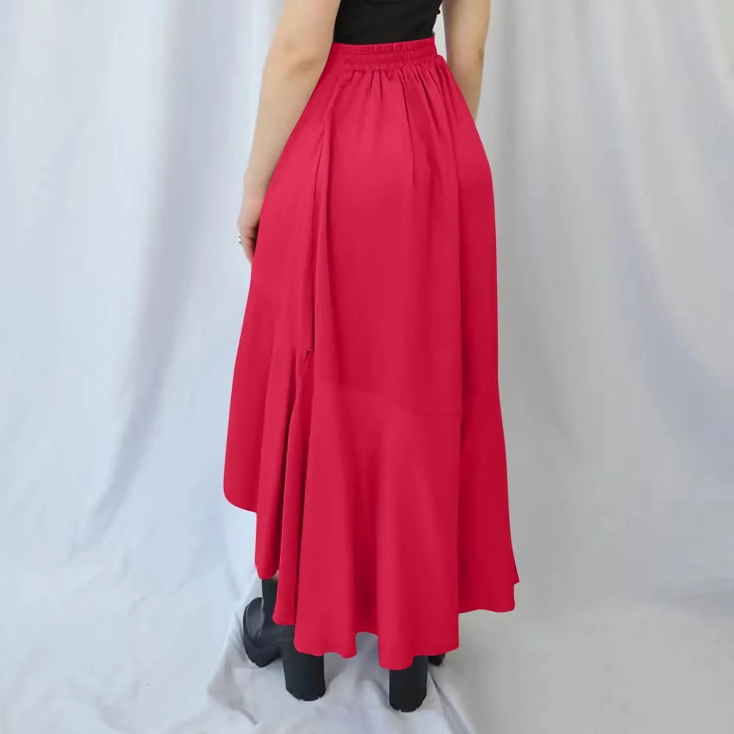 Women's Casual High Waisted Flowy Maxi Skirts Trendy Dressy High Slit Front Irregular Hem Pleated Long Skirts