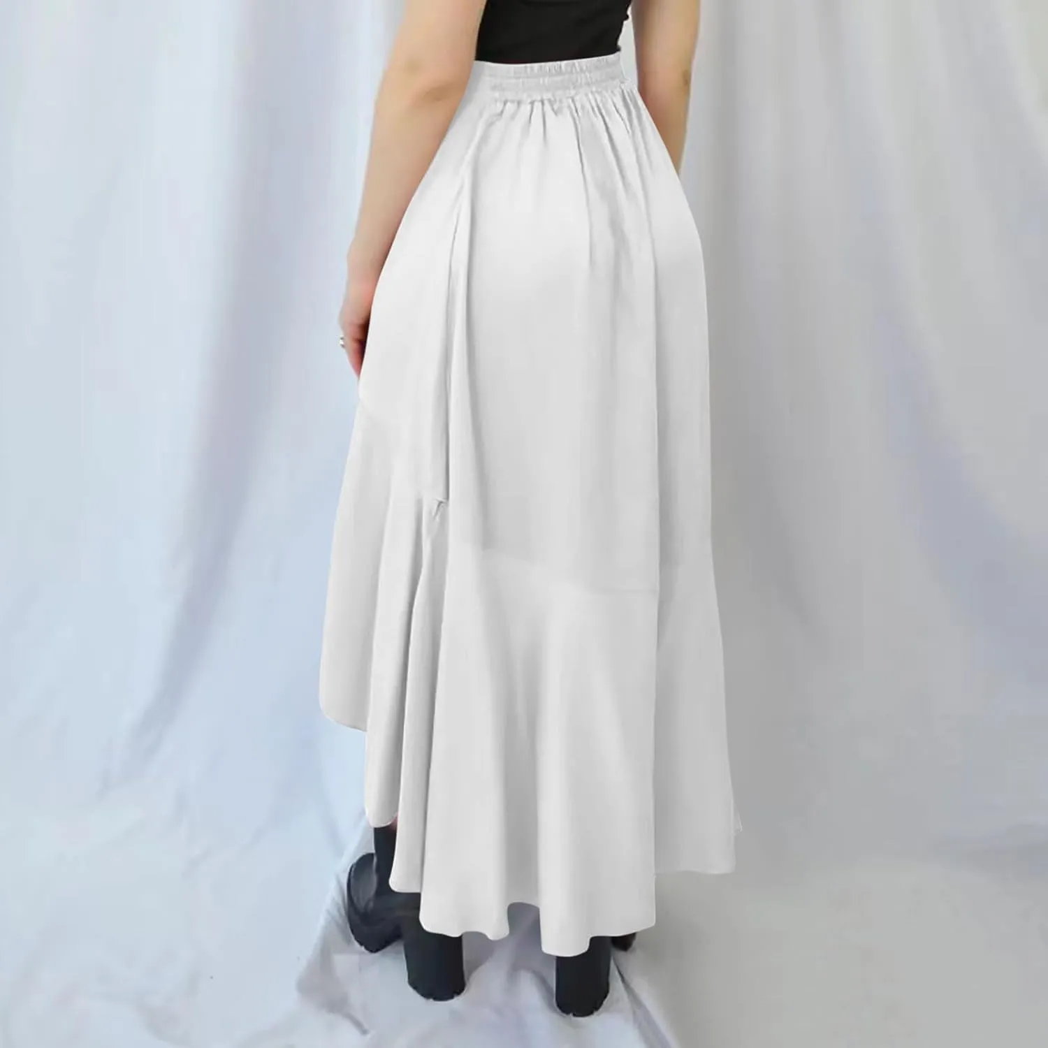 Women's Casual High Waisted Flowy Maxi Skirts Trendy Dressy High Slit Front Irregular Hem Pleated Long Skirts
