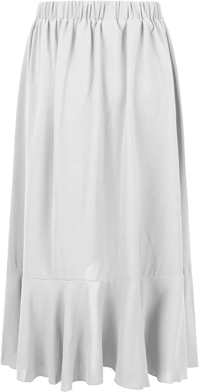 Women's Casual High Waisted Flowy Maxi Skirts Trendy Dressy High Slit Front Irregular Hem Pleated Long Skirts