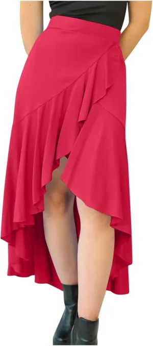 Women's Casual High Waisted Flowy Maxi Skirts Trendy Dressy High Slit Front Irregular Hem Pleated Long Skirts