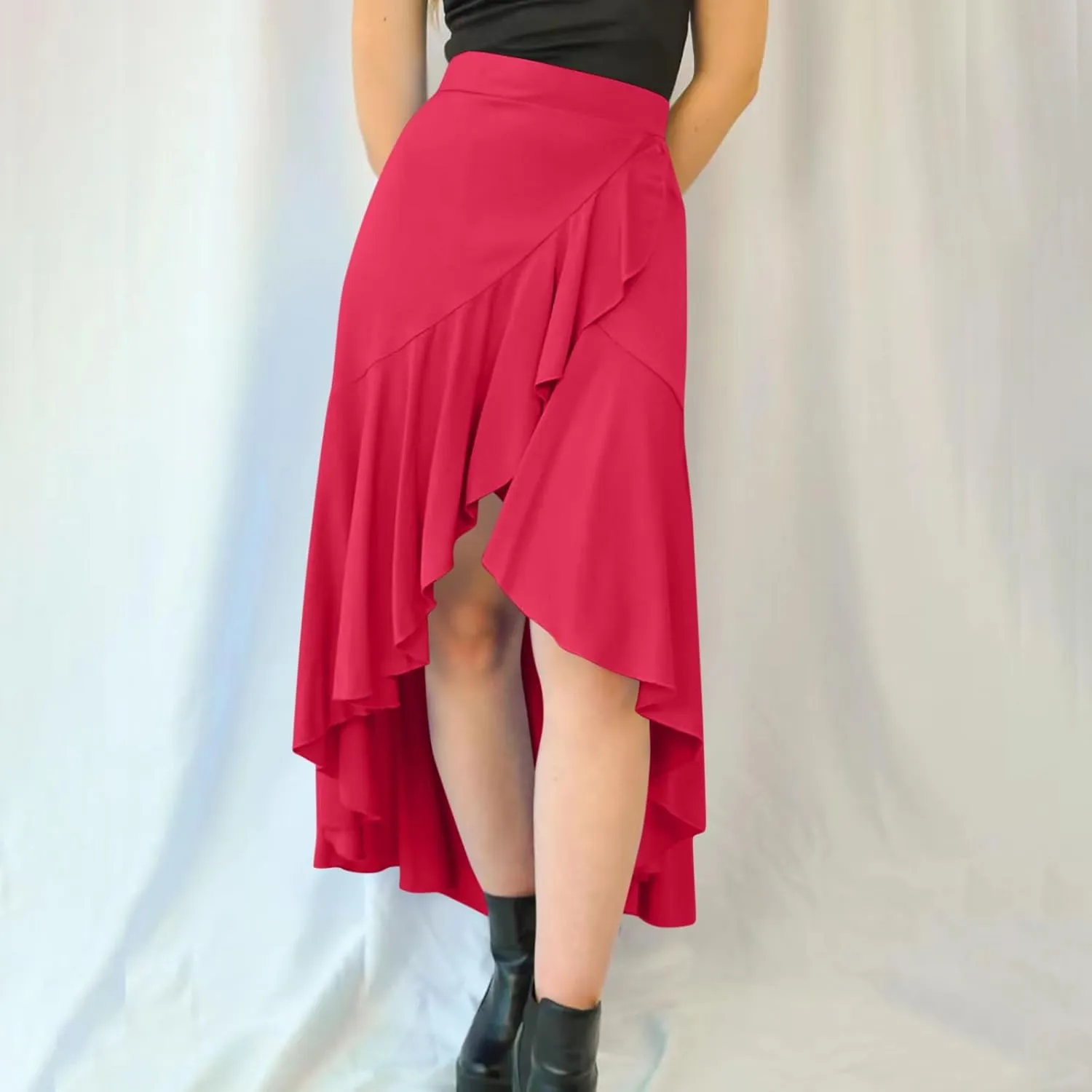 Women's Casual High Waisted Flowy Maxi Skirts Trendy Dressy High Slit Front Irregular Hem Pleated Long Skirts