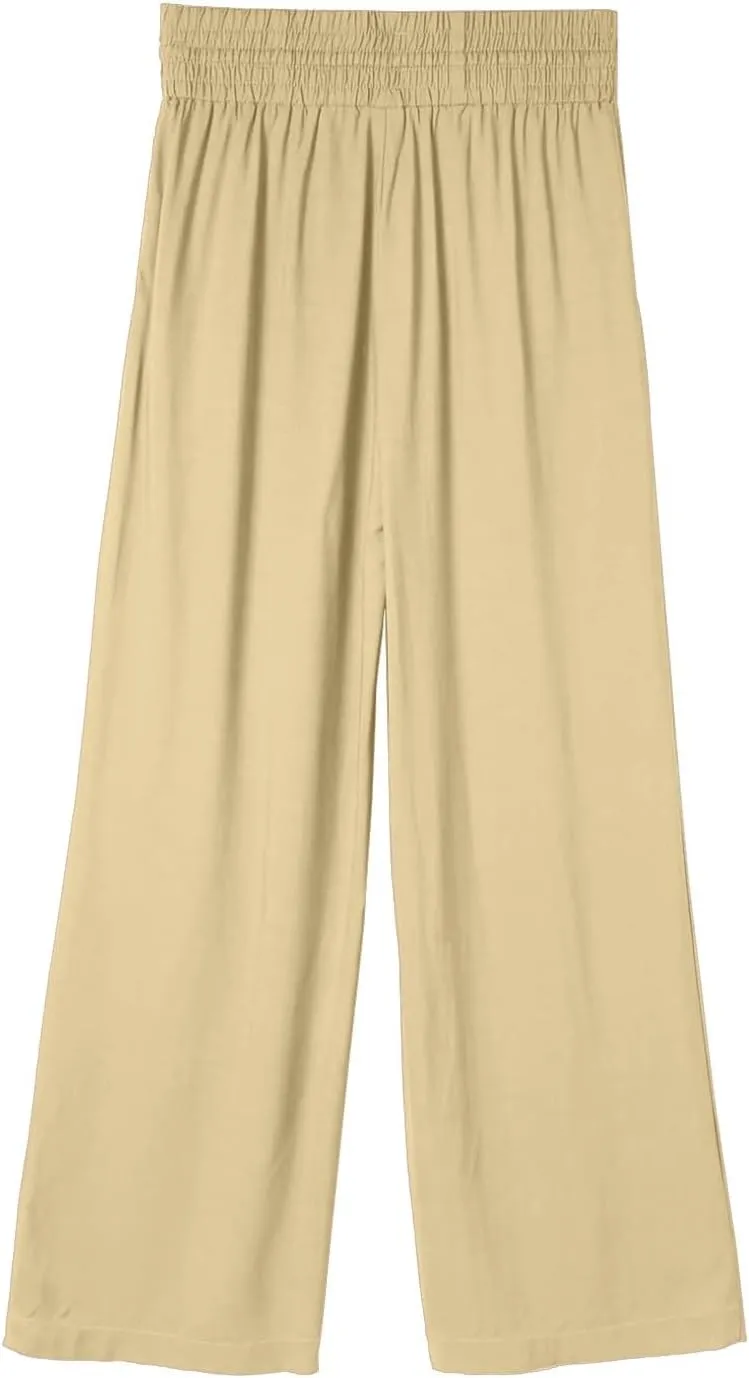 Womens Casual High Waisted Pants Drawstring Elastic Smocked Waist Straight Leg Loose Lounge Trousers Summer Hiking Sweatpants