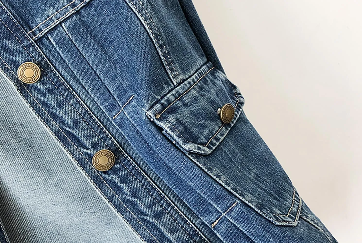 Women’s Collarless Long Sleeve Denim Jacket Round Neck Button Down Jean Jackets