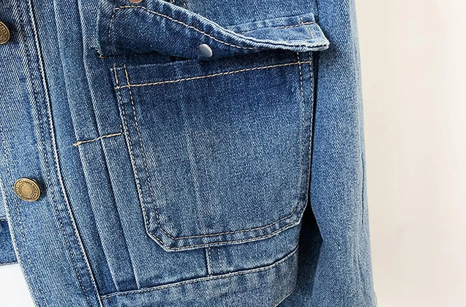 Women’s Collarless Long Sleeve Denim Jacket Round Neck Button Down Jean Jackets