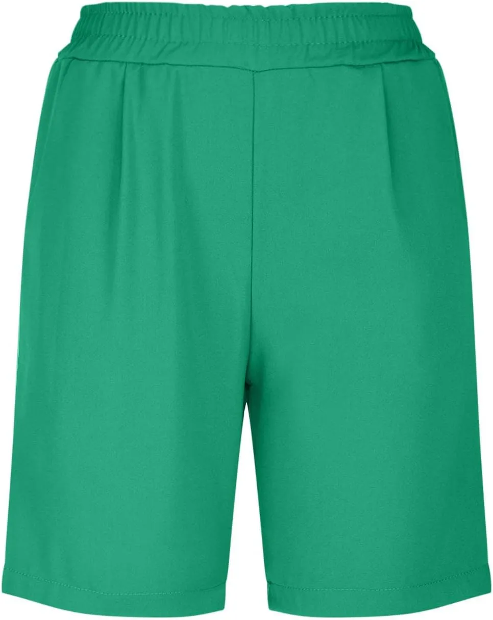 Womens Cotton Linen Shorts Casual Solid Wide Leg Shorts Comfy Elastic High Waisted Shorts Summer Beach Shorts