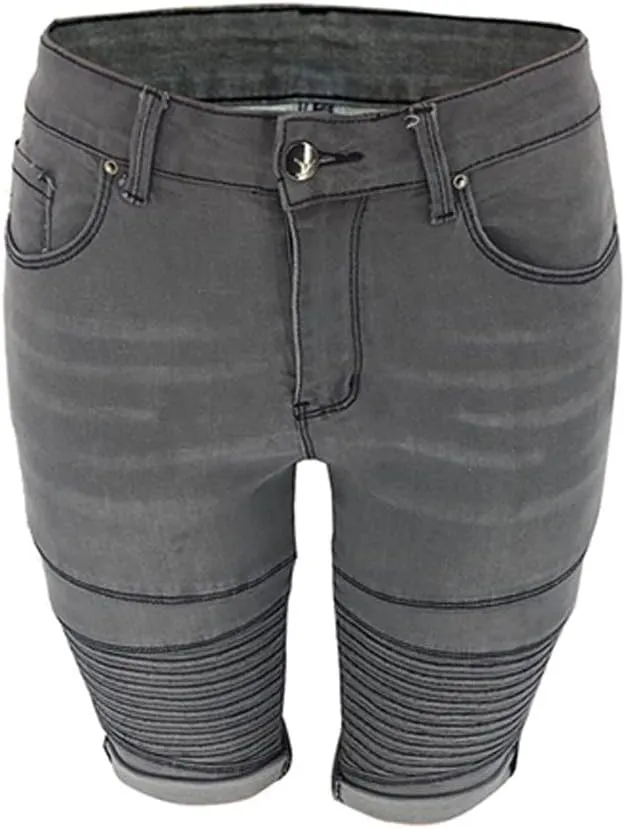Womens Cut Off Denim Shorts Knee Length Jean Shorts Frayed Distressed Jean Shorts Mid Rise Shorts Comfy Stretchy