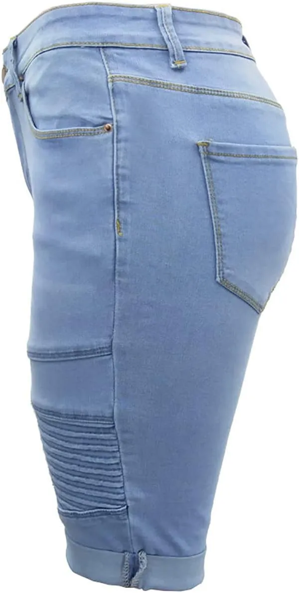 Womens Cut Off Denim Shorts Knee Length Jean Shorts Frayed Distressed Jean Shorts Mid Rise Shorts Comfy Stretchy