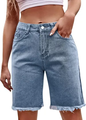 Women's Denim Shorts High Waisted Bermuda Jean Shorts Distressed Summer Shorts Cut Off Distressed Jean Shorts