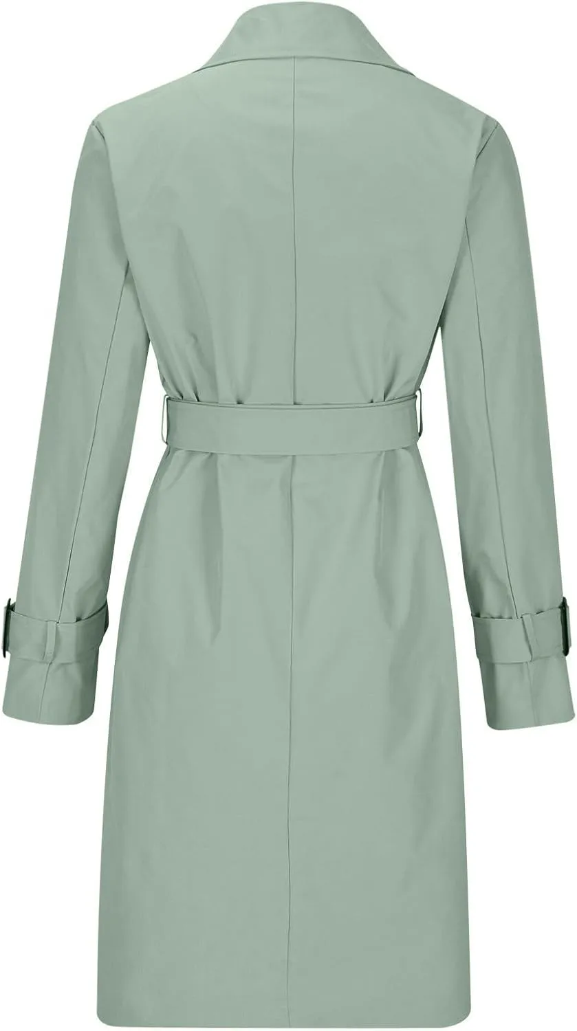 Women's Fashion Autumn Winter Solid Color Double Breasted Trench Coat Rain Windbreaker Women
