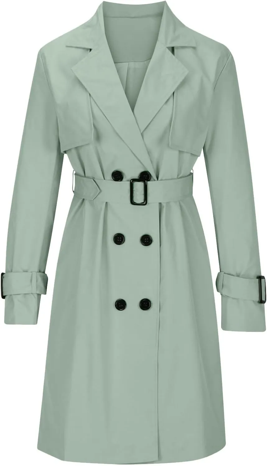 Women's Fashion Autumn Winter Solid Color Double Breasted Trench Coat Rain Windbreaker Women