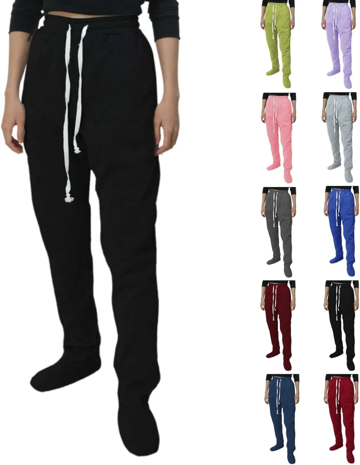 Women's Footed Pajama Sweatpants Christmas Fleece Lined Elastic Waist Soft Warm Sweatpants Winter Sleepwear Trousers