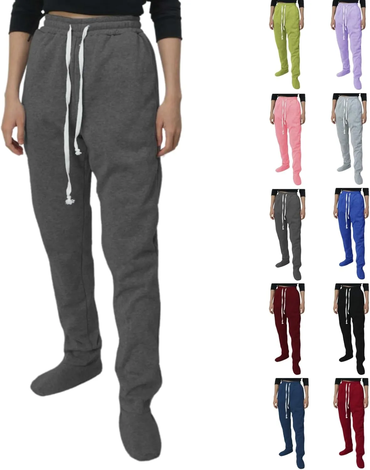 Women's Footed Pajama Sweatpants Christmas Fleece Lined Elastic Waist Soft Warm Sweatpants Winter Sleepwear Trousers