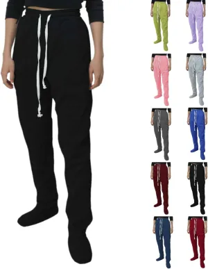 Women's Footed Pajama Sweatpants Christmas Fleece Lined Elastic Waist Soft Warm Sweatpants Winter Sleepwear Trousers