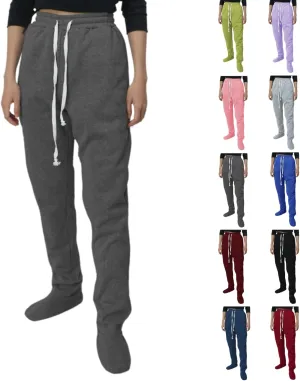 Women's Footed Pajama Sweatpants Christmas Fleece Lined Elastic Waist Soft Warm Sweatpants Winter Sleepwear Trousers