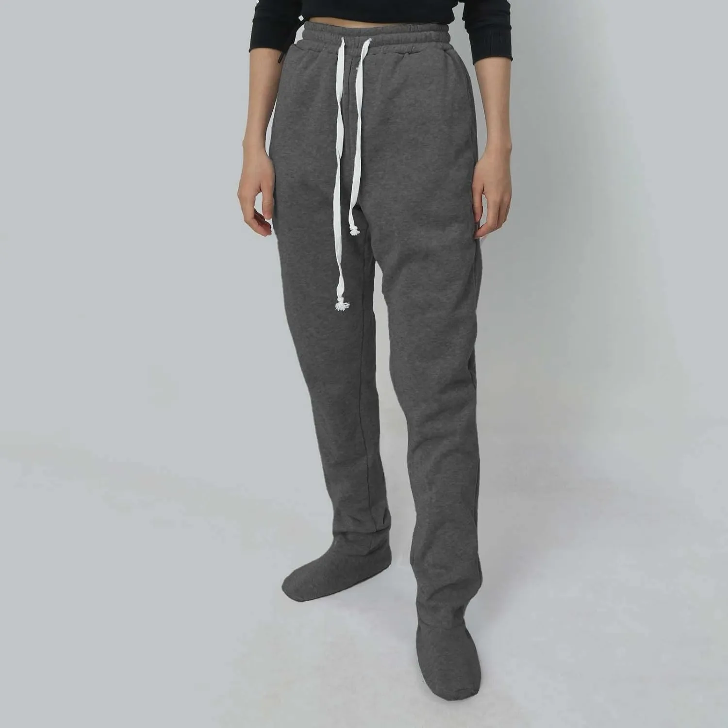 Women's Footed Pajama Sweatpants Christmas Fleece Lined Elastic Waist Soft Warm Sweatpants Winter Sleepwear Trousers