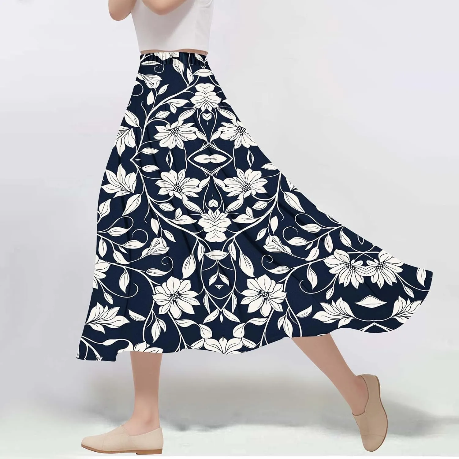 Women's High Waisted Flowy Swing Skirt, Fashion Floral Print Summer Beach Shirts Comfy Casual Daily Going Out Clothes