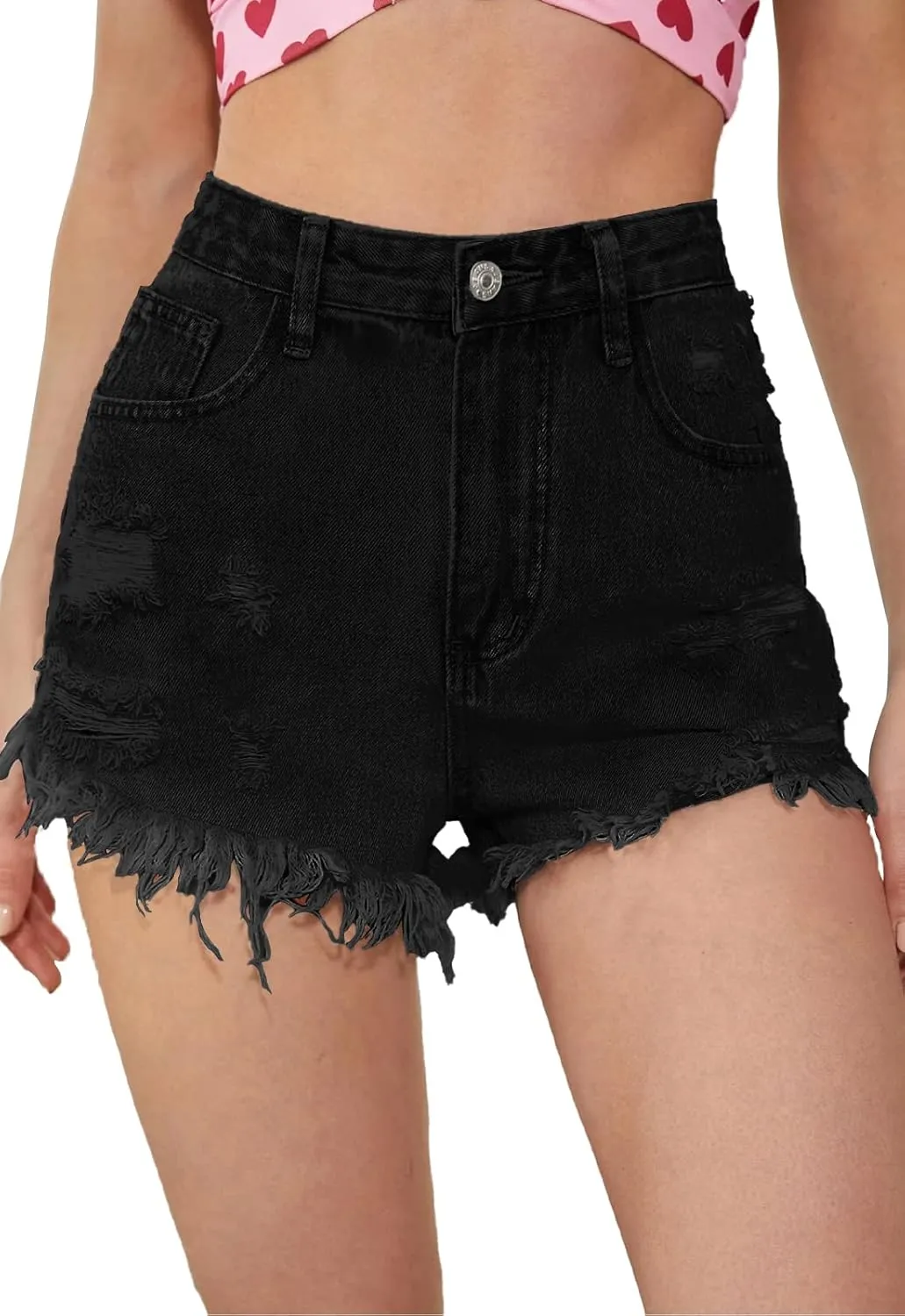 Women's High Waisted Stretchy Denim Shorts Ripped Raw Hem Summer Jeans Shorts