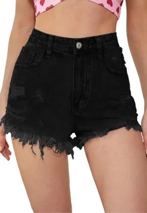 Women's High Waisted Stretchy Denim Shorts Ripped Raw Hem Summer Jeans Shorts