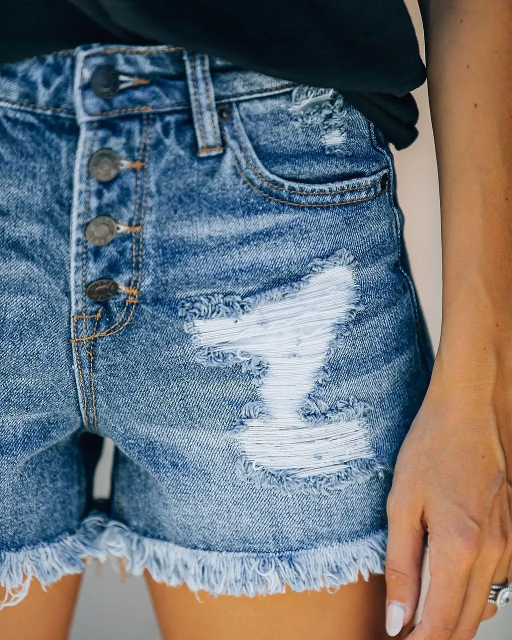 Women's Jean Shorts Button High Waisted Sanding Wash Denim Shorts Pants with Pockets