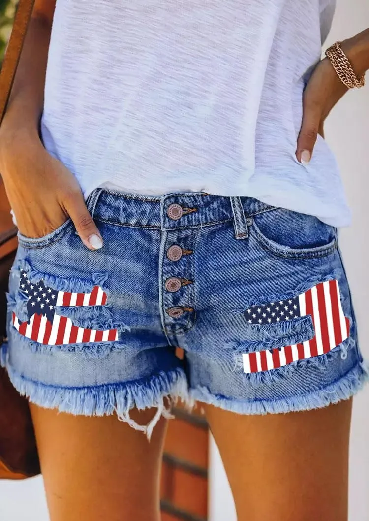 Women's Jean Shorts Button High Waisted Sanding Wash Denim Shorts Pants with Pockets