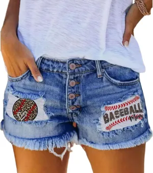 Women's Jean Shorts Button High Waisted Sanding Wash Denim Shorts Pants with Pockets