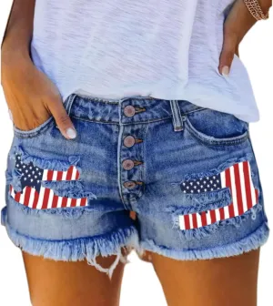 Women's Jean Shorts Button High Waisted Sanding Wash Denim Shorts Pants with Pockets