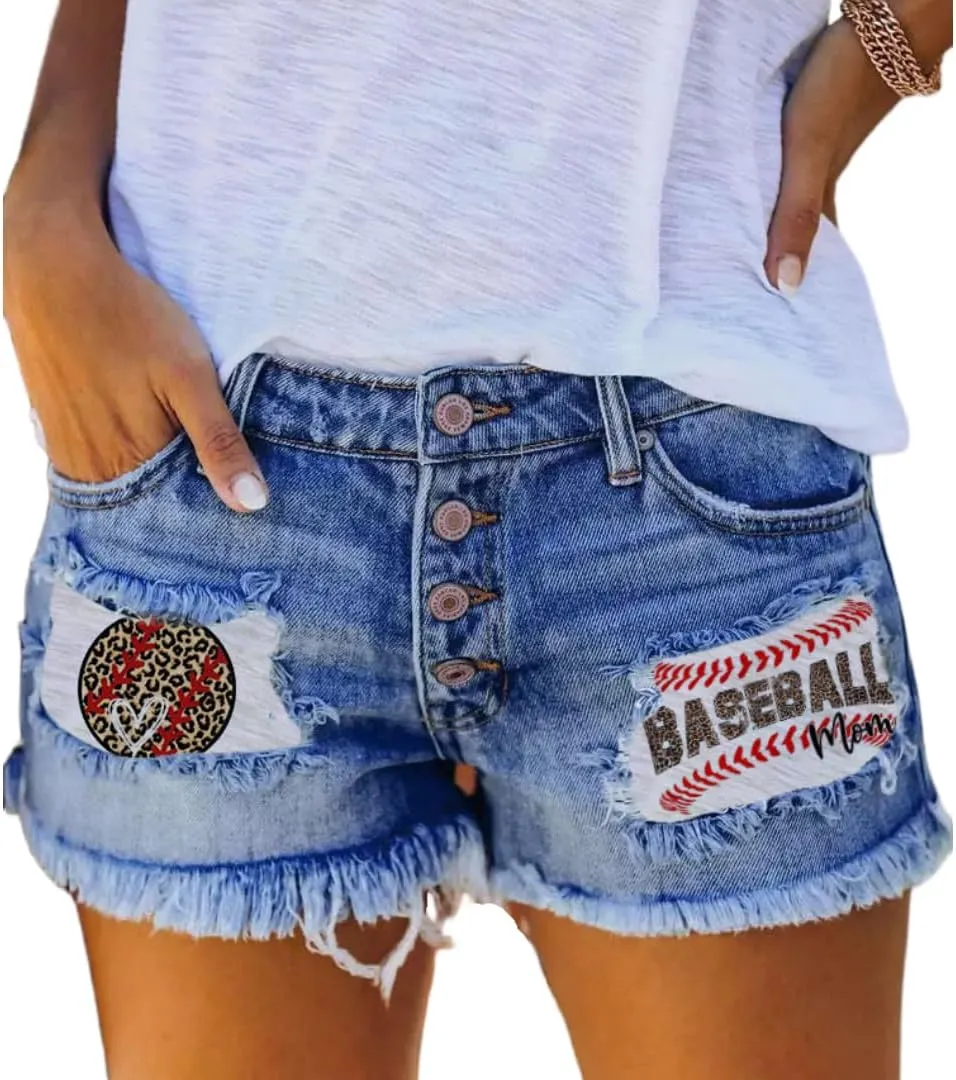 Women's Jean Shorts Button High Waisted Sanding Wash Denim Shorts Pants with Pockets