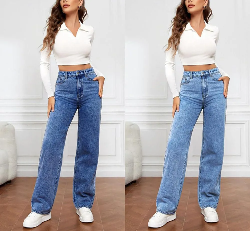 Womens Jeans Plus Size Curvy Fit Bootcut Cargo Wide Leg Denim Pants Straight High Waisted Comfort Flex Jean Pants