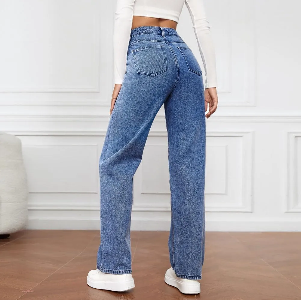 Womens Jeans Plus Size Curvy Fit Bootcut Cargo Wide Leg Denim Pants Straight High Waisted Comfort Flex Jean Pants