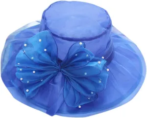 Women's Kentucky Church Derby Hat Organza Bowknot Fascinator Wedding Tea Party Hats Leaf Flower Wide Brim Sun Hat