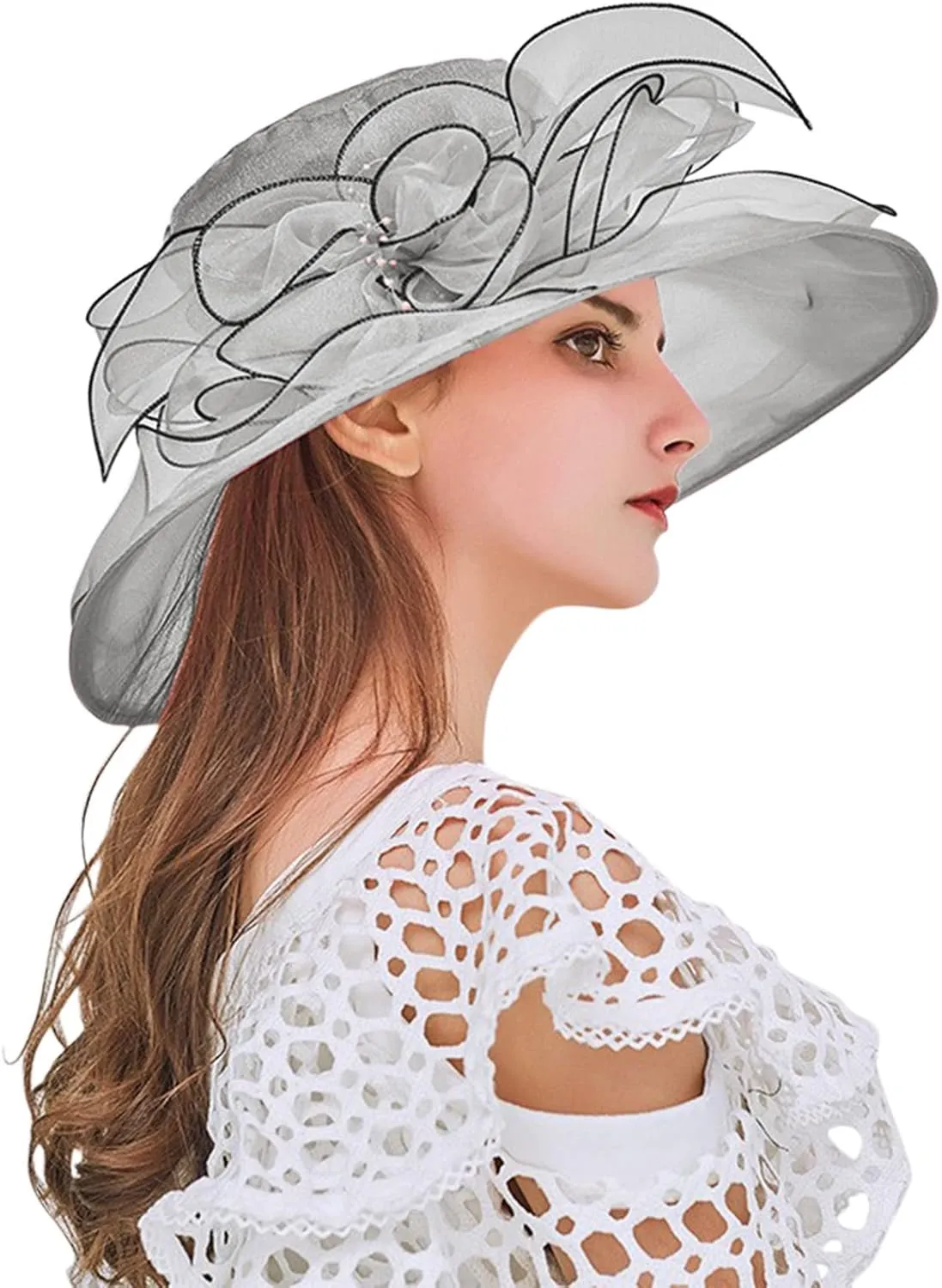 Womens Kentucky Church Derby Hats Fascinators Womens Summer Tea Party Hats Wide Brim Organza Church Hats Sun Hats