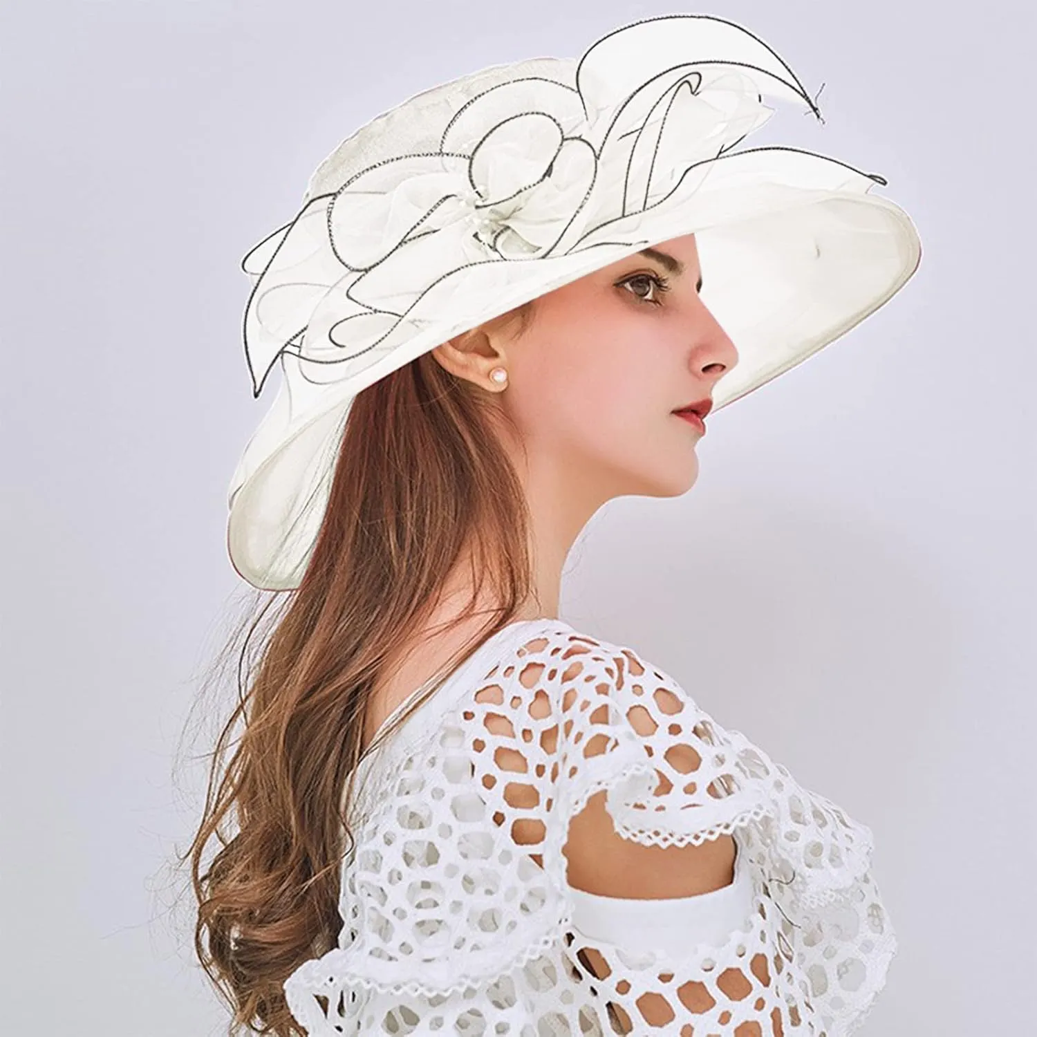 Womens Kentucky Church Derby Hats Fascinators Womens Summer Tea Party Hats Wide Brim Organza Church Hats Sun Hats