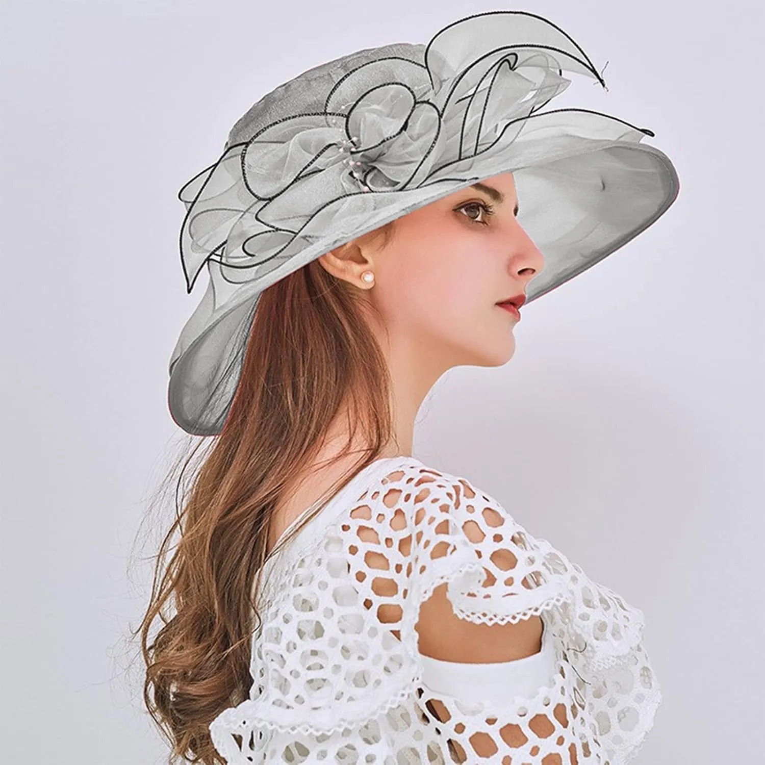 Womens Kentucky Church Derby Hats Fascinators Womens Summer Tea Party Hats Wide Brim Organza Church Hats Sun Hats