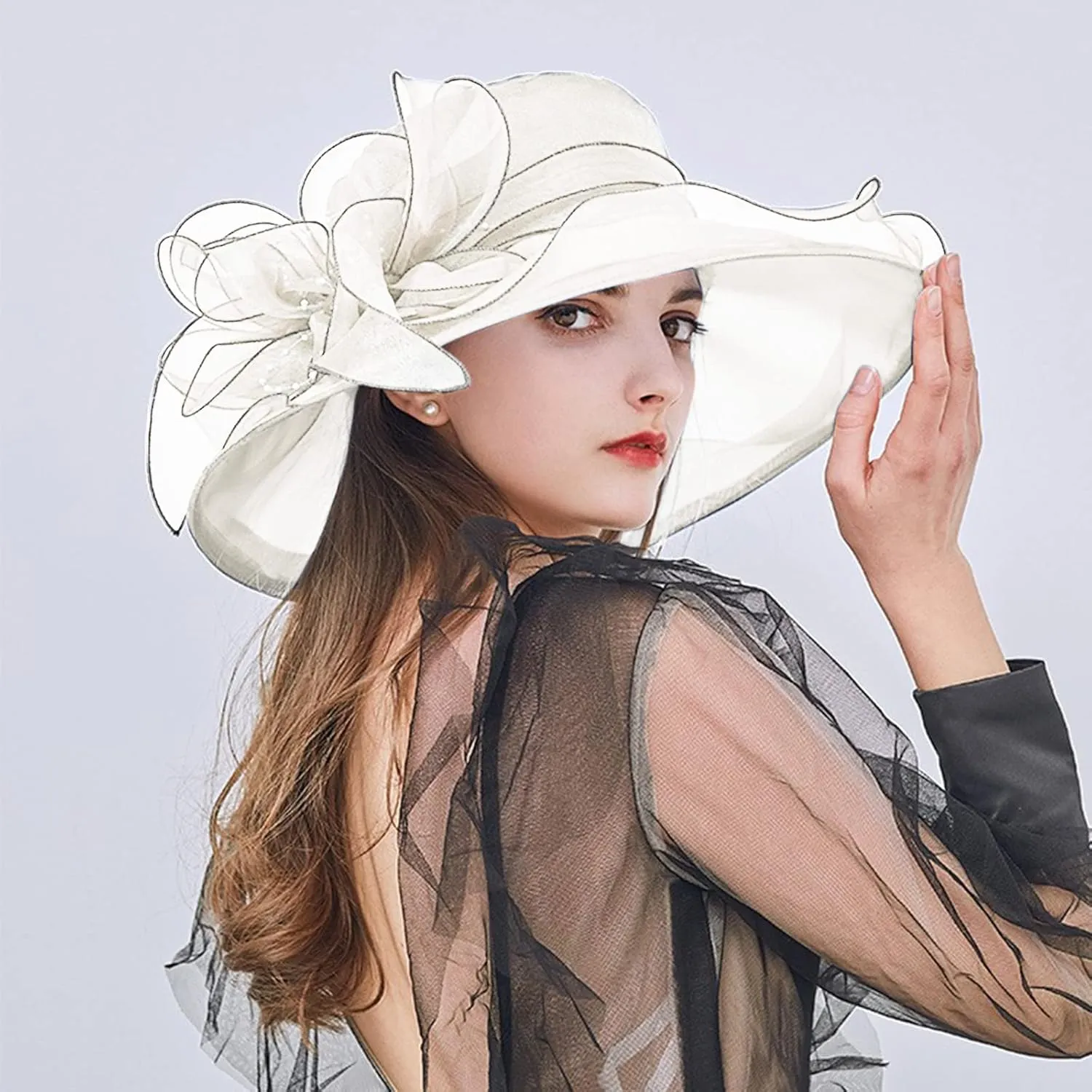 Womens Kentucky Church Derby Hats Fascinators Womens Summer Tea Party Hats Wide Brim Organza Church Hats Sun Hats
